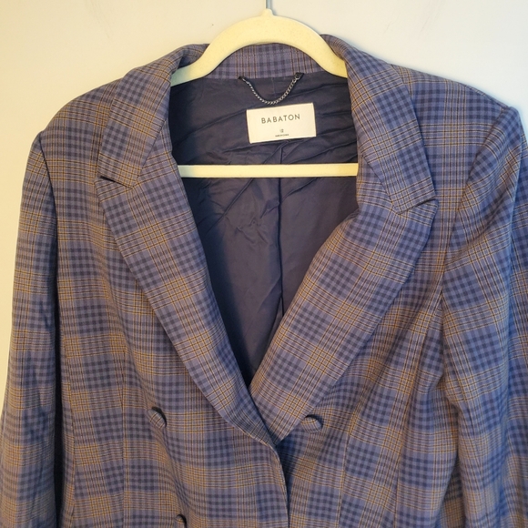 Aritzia Babaton Samuel blue gray double-breasted plaid blazer size 12 - Picture 15 of 16
